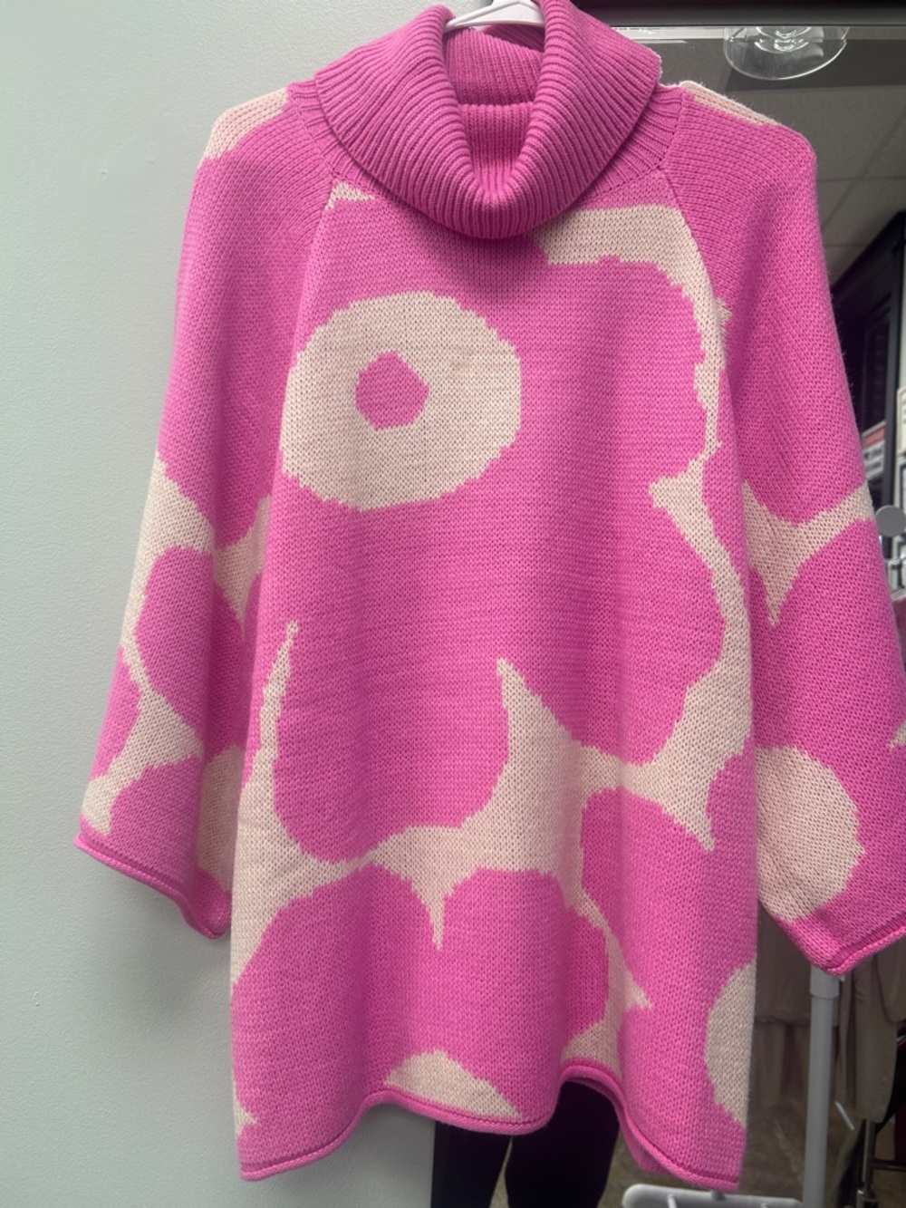 JODIFL Pink and Cream Floral Cowl Neck Sweater Poncho